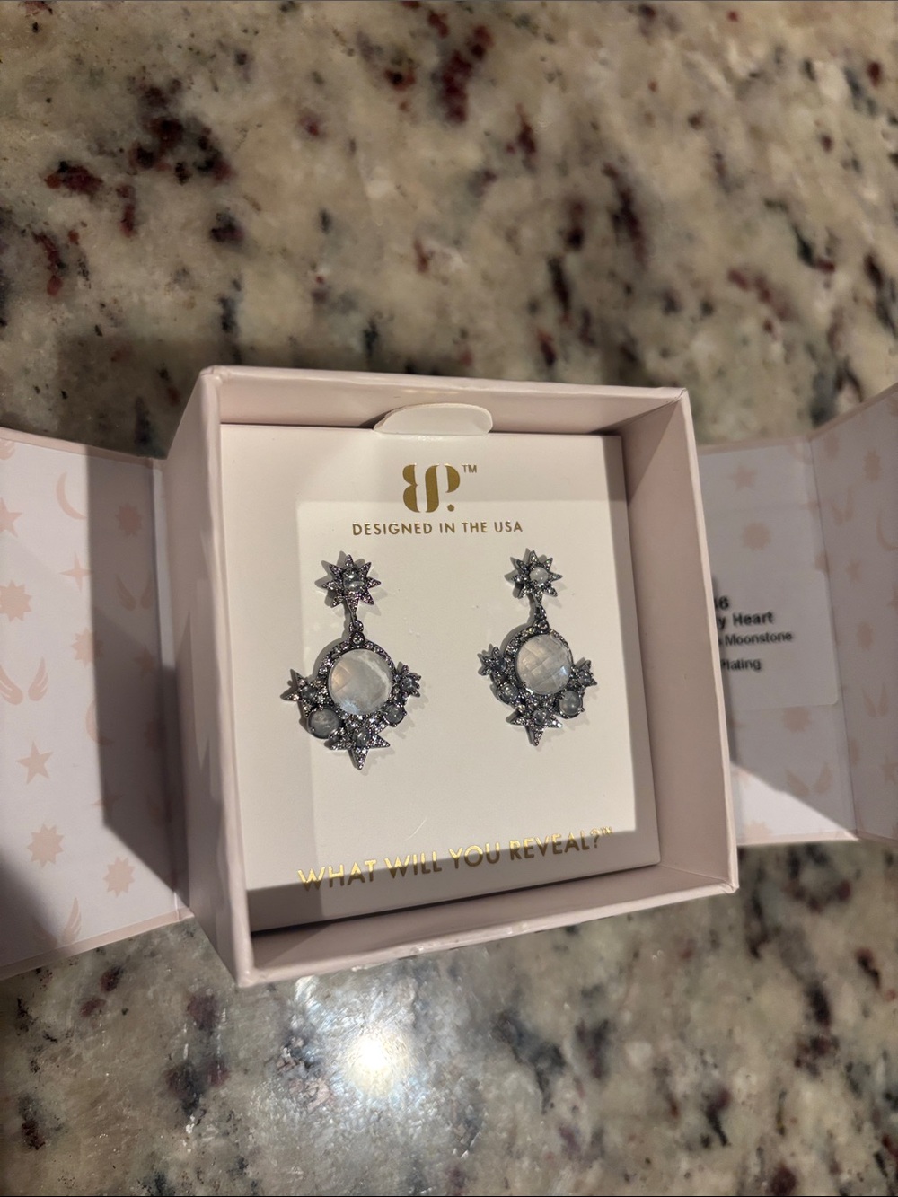 Bomb Party Halo - Halo Around My Heart - Moonstone Starburst Drop Earrings